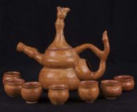 Asian Japanese Chinese Tea Kettle / Pot / Sake Hand Thrown Pottery Set